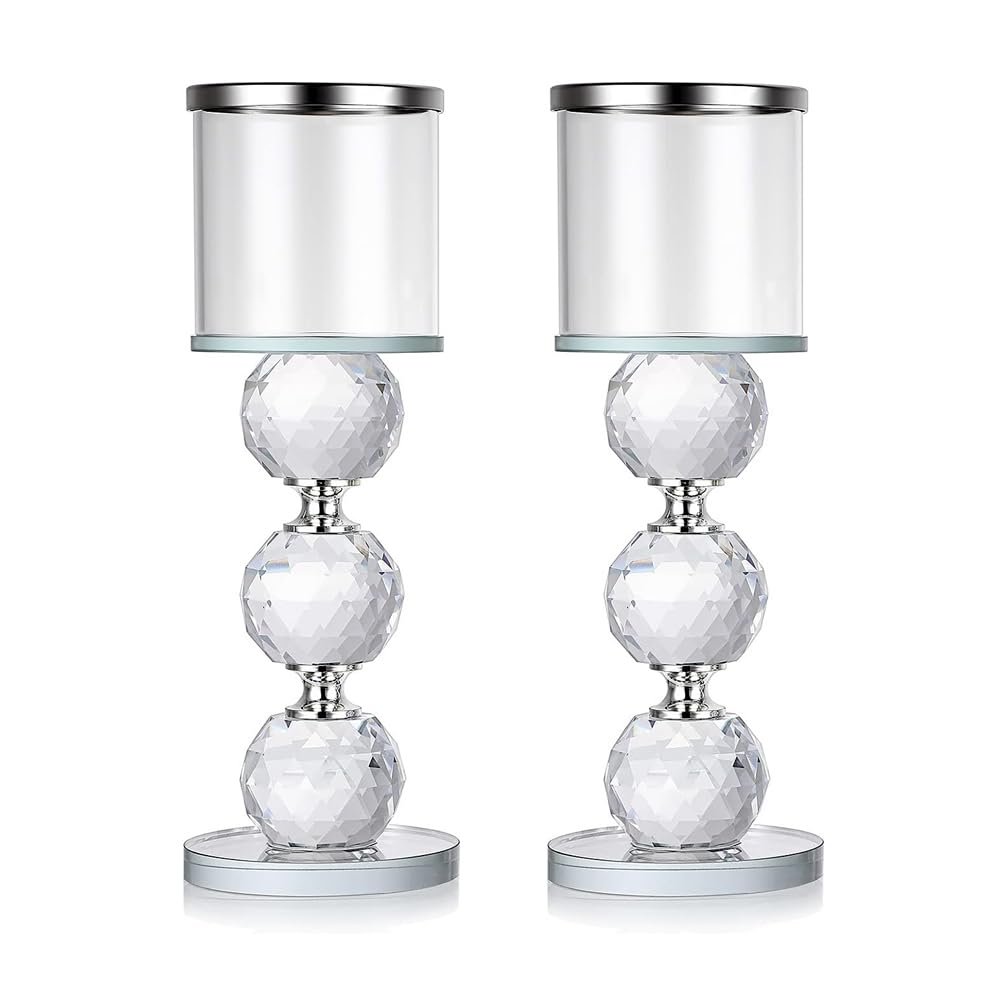 Cosy-YcYCrystal Candlestick Holders Set (2 Packs Large size Silver)