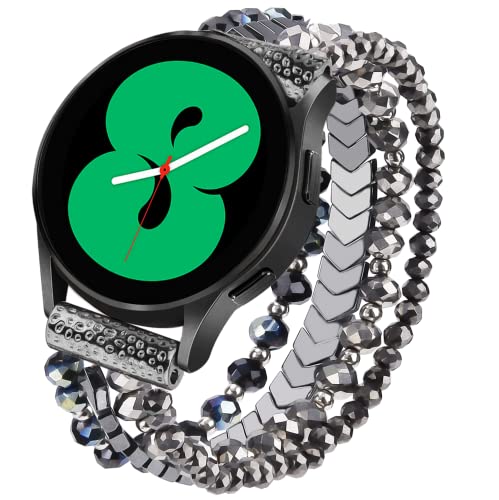 VISOOM Beaded Boho Bracelet Compatible for Samsung Galaxy Watch 6/5/4 40mm 44mm Bands/Active 2 40mm 44mm/Watch 4 Classic 42mm 46mm Band Women, 20mm Handmade Fashion Cute Elastic Crystal Beads Bracelet