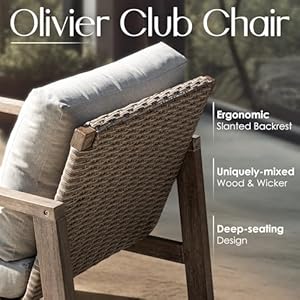 Idzo olivier premium eucalyptus outdoor club chairs set of 2 400lbs heavy duty patio furniture set ergonomic slanted backrest design 45in thick cushion wood wicker silver gray  urban country home decor