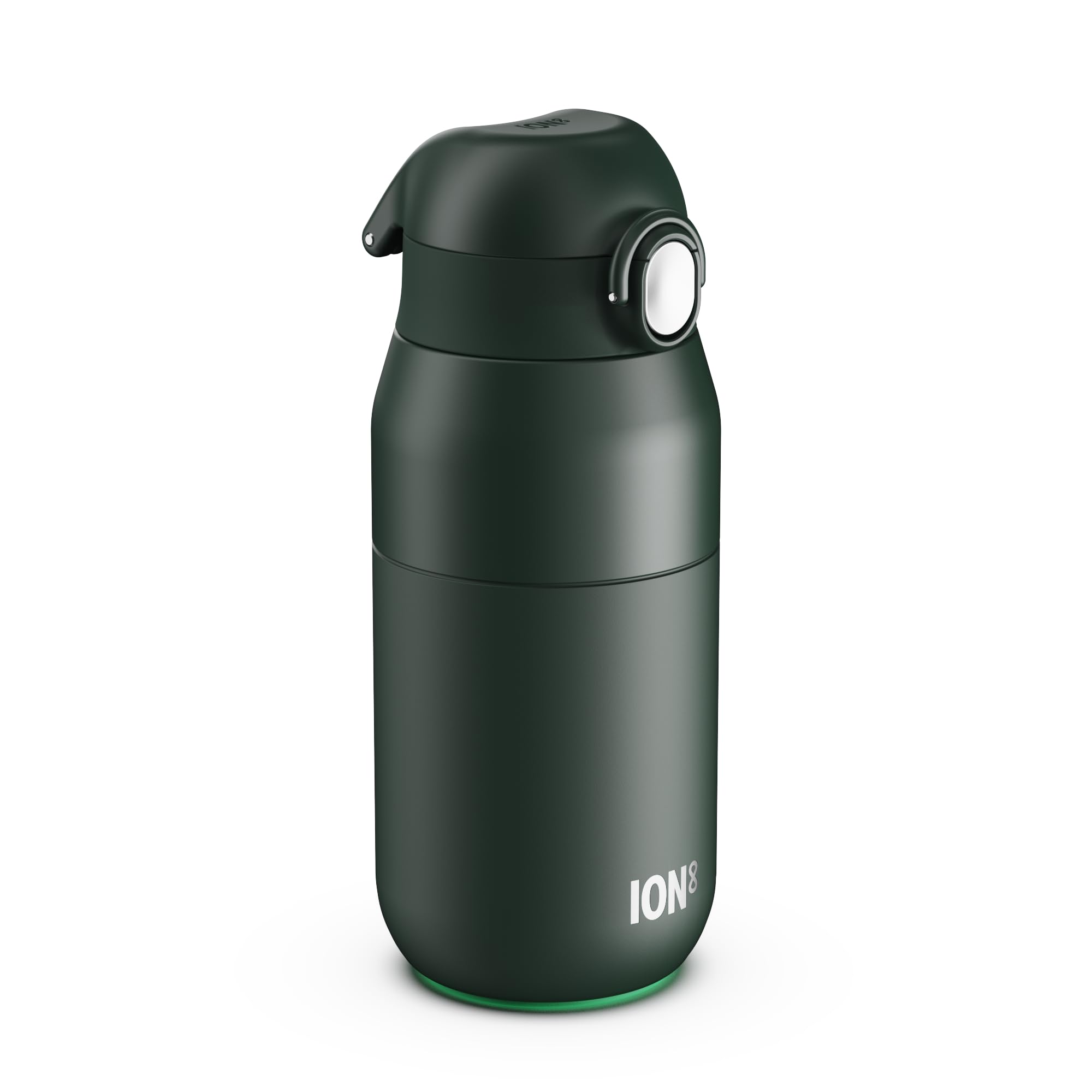 ION8 Primo Revive Insulated Water Bottle 360 ml (12 oz)– Leakproof Stainless Steel Bottle with Flip Lid, One Touch Open, Fast Flow, Vacuum Insulated Hot & Cold, Dishwasher Safe, Dark Green