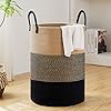 58L Large Woven Laundry Hamper by Fiona's magic, Tall Cotton Rope Laundry Basket, Boho Storage Basket for Blankets, Toys and Clothes Hamper for Bedroom and Living Room Organizing, Brown & Black