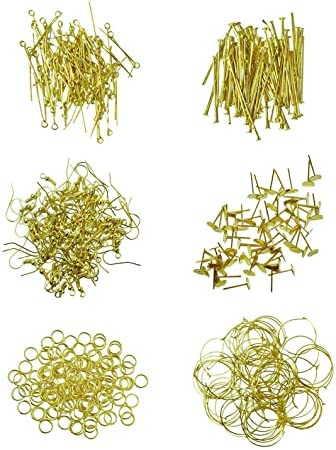 DeLush Design Golden Jewellery Making Material Kit, 50 Piece of Each Item (Total 300 Pieces), Medium, Metal, Amber