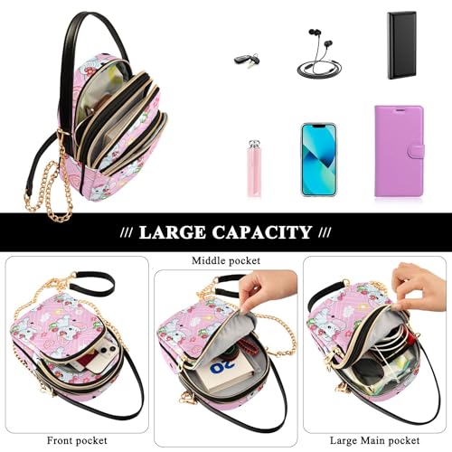 Women Single Shoulder Purse Quilted Chain Strap Cell Phone Handbag Chic Zipper Bowler Tote Ladies Satchel Cute Cartoon Elephants Pink 6