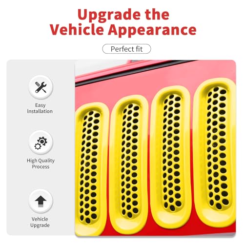 Image of Mesh Grille Grill Insert+ Style Headlight Turn Light Cover Trim Fit for 2007-2018 Jeep Wrangler JK JKU(Yellow)
