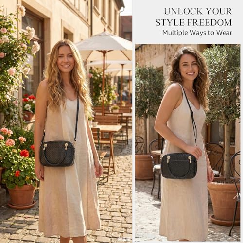 Women's Woven Crossbody Bag Handmade Vegan Leather Top Handle Satchel Small Braided Shoulder Purse with Adjustable Zipper Purses (Black) by Three Love Long - Used condition - Image 7