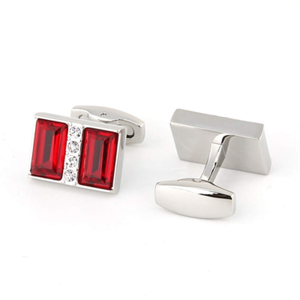 Manschettenknöpfe, goldene Herren, Business, Bankett, Hochzeit, Alltag, Accessoires, Geschenke, Vintage-Hemd, rote Kristall-Manschettenknöpfe (Silber)