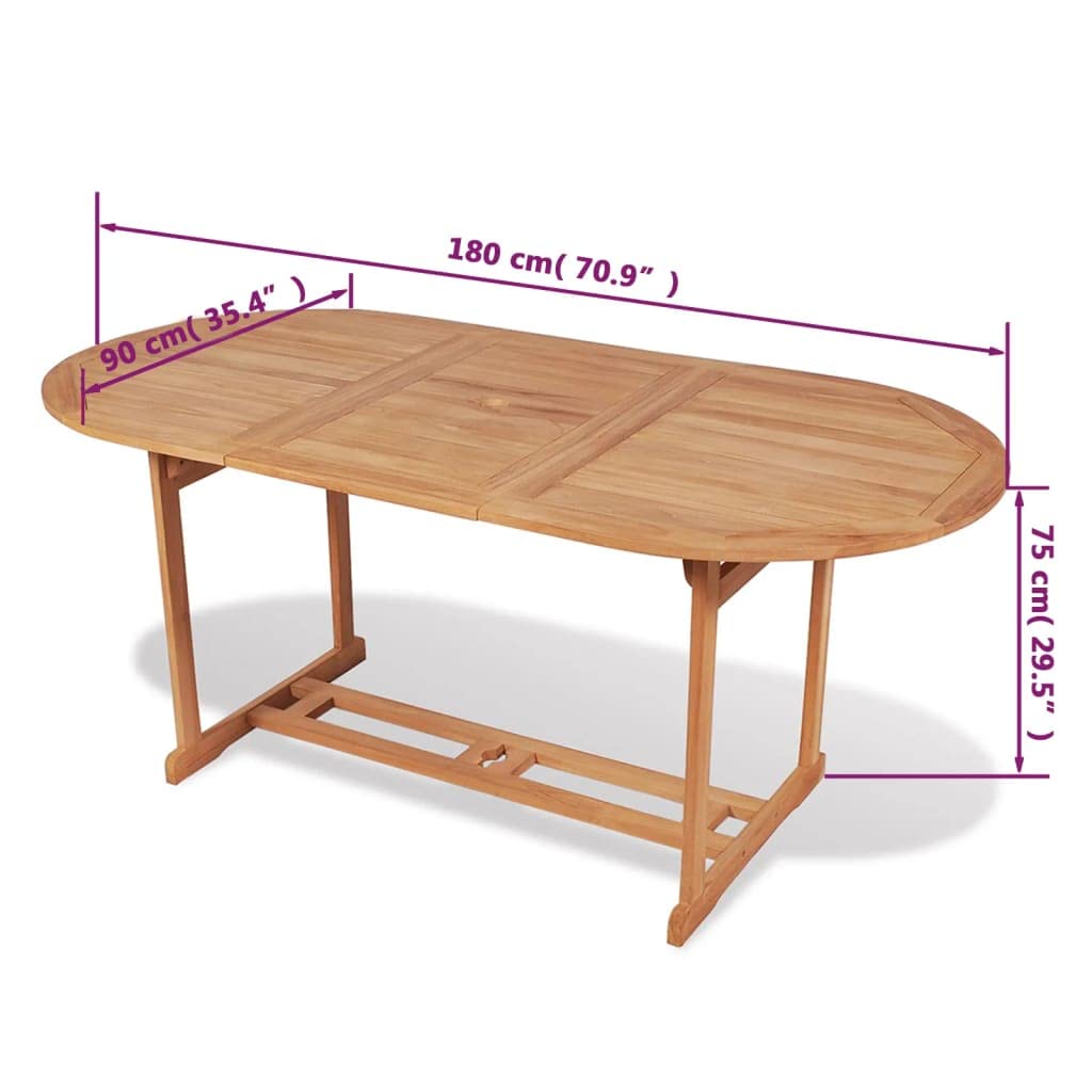 vidaXL Tavolo da Giardino 180x90x75 cm in Massello di Teak