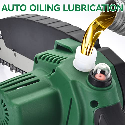 Akku-Kettensäge Mini motorsäge 6-Zoll,Mit Öltank, Autokettenspannung Einstellung, Hilfsgriff, 2 Kette, 2 Akku,für Holzschneiden Innen – Bild 4