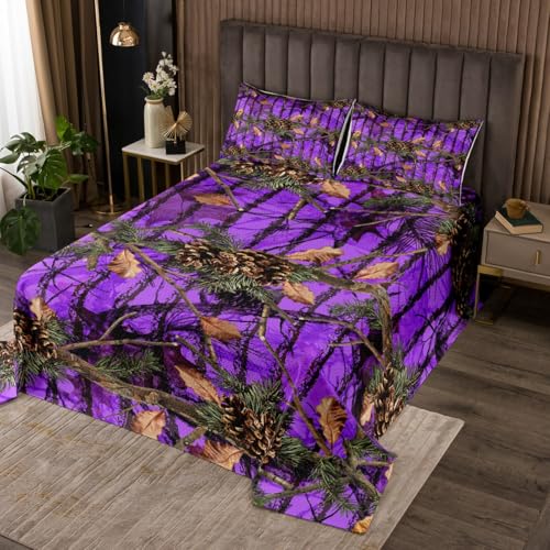 Dead Tree Branch Kids Bedspread King Size,Camouflage Palm Leaf Cabin Coverlet Set,Boys Girls Room Decor,Rustic Farmhouse Lodge Camper Quilted Coverlet,Camo Retro Bedding Quilt,2 Pillowcases