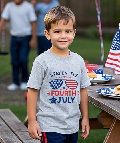 Image of Boys Girls 4th of July Shirts American Flag Tees Kids Patriotic Independence Day Memorial Day Tops 2-7 Years