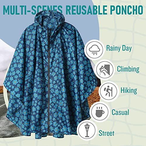 Image of SaphiRose Adult Rain Poncho Waterproof Hooded Zipper Raincoat with Pockets | OEKO-TEX Certified 100% Polyester, Lightweight Packable Storage Pouch, Heat-Sealed Seams, Quick-Dry for Outdoor Hiking