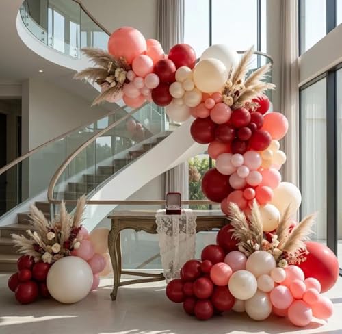 Image of Captank Red Balloons Double Stuffed Different Sizes Balloon Arch Kit | Dark Red Balloon Garland For Christmas Birthday Anniversary Wedding Valentines Bridal Shower Party Decoration