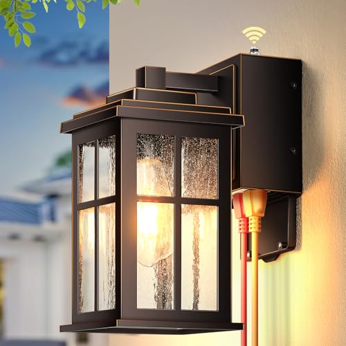 Image of Gleamz Outdoor Porch Light with GFCI Outlet, Anti-Rust Outdoor Wall Sconce | ORB Gold Trim, Weatherproof, Farmhouse Exterior Lighting Fixtures Wall Mount for Garage, Outside Lights for House with Outlet