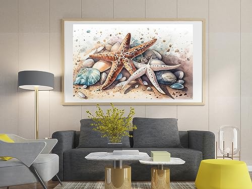 Image of Moohue Easy Stamped Cross Stitch Kits for Adults Beginners Beach Starfish Shells Counted Cross Stitch Patterns Kits (Starfish and Shells 2)