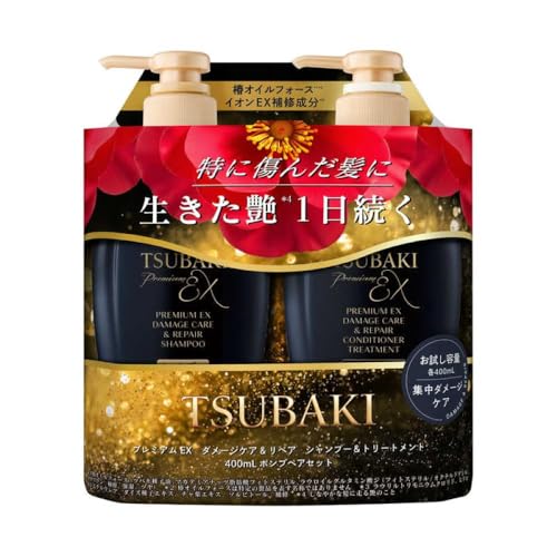 Tsubaki Premium EX Repair Shampoo & Conditioner Set 400ml x 2 - Japanese Camellia Oil for Dry and Damaged Hair