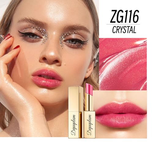 Image of Depuplum Red Lipstick Moisturizing for Women Shimmer Tinted Lip Balm Hydrate Nourish Rasberry Lip Gloss Cruelty Free Lip Makeup, ZG116 Crystal