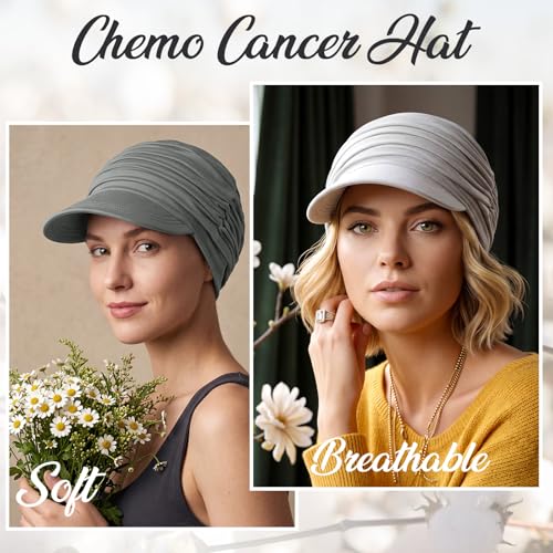 Image of 6 Pcs Chemo Cancer Hat for Women Breathable Bamboo Newsboy Baseball Cap Soft Headwear for Cancer Patient Hair Loss