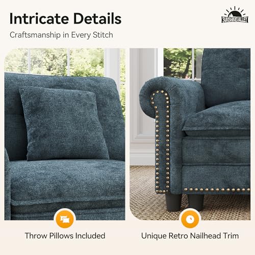 Image of SUNSHINE VALLEY 3-Piece 7-Seater Cloud Modular Sofa Set with Extra Deep & Wider Cushions, Oversized Mid-Century Modern Couch Set with Loveseat and Throw Pillows for Living Room, Chenille Cyan
