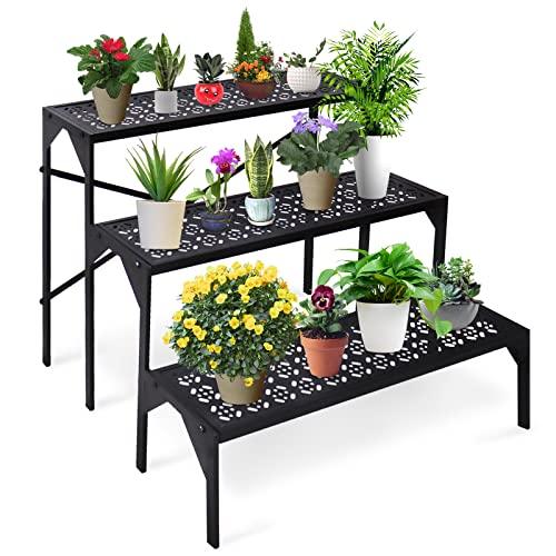 aboxoo 3 Tiers Metal Plant Stand, Ladder Flower Pots Holders, Ste...