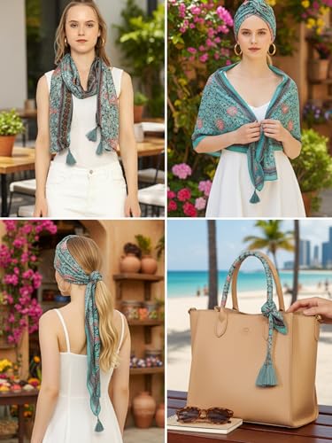 Image of KE KANHA EXPORT Women Scarf|Stole For Women|Scarf For Women Stylish|Stall For Women|Border Print Face Cover Head Wrap|Boho|Beach|Multicolor|180x50cm|Pack Of 1|FREE Scrunchie Included
