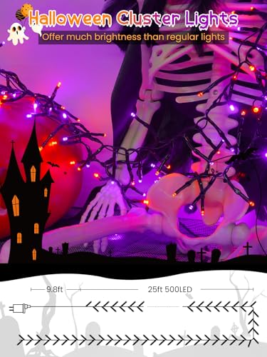 Guirnalda de luces LED Halloween 25 pies naranja y púrpura miniatura 2