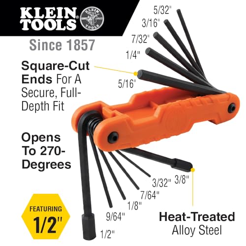 Klein Tools 70550 Hex Wrench Key Set, 11 Sae Sizes, Heavy Duty Folding Allen Wrench Tool thumb #1