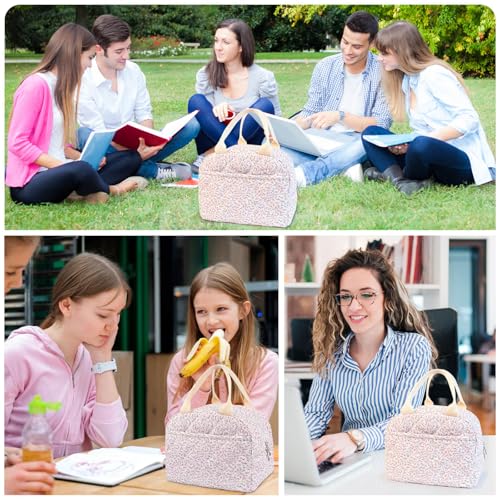Cotton Quilted Insulated Lunch Bag, Reusable Quilted Floral Lunch Tote Bags - image 7
