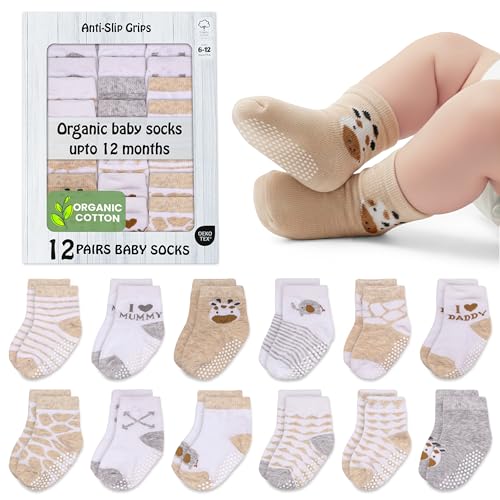Image of Mother's Choice Organic Cotton Baby Socks 6-12 Months - 12 pairs Soft and Cozy Baby Sock, Gentle Newborn Socks, Ideal Baby Gift, Infant Footwear for Everyday Comfort and Little Ones’ Feet