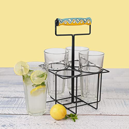 Artysta 'Climber Leaves' Transparent Juice Glasses with Stand | Big Glass Set for Water Mocktail Beer Lassi | Glass Organizer Set of 4 (400 ml) - Image 2 thumbnail