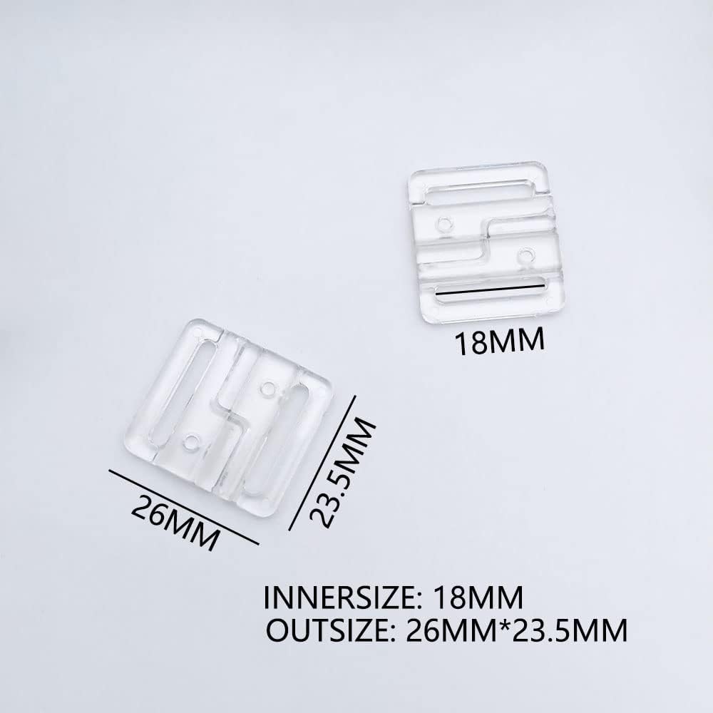 VEVESI Plastic Transparent Buckles Front Closure Hook Bikini Clasp Fasteners Bra Swimwear Clip Sewing Supplies DIY Garment (18MM)
