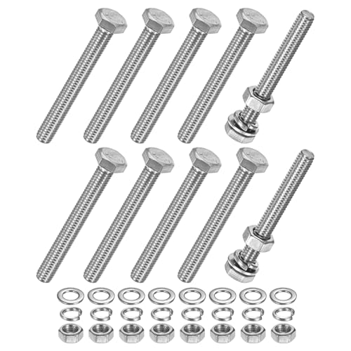 M METERXITY 10-Pack Hex Head Screw Bolt with Nuts Flat &amp; Lock Washers M6x50mm Stainless Steel Bolts and Nuts Kit Fully Threaded Metric Bolt Assortment for Equipment/Machinery