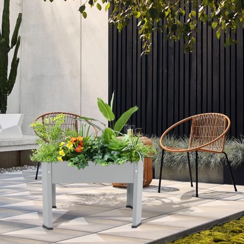 CStern Verhoogd bed, metalen plantenbed, verhoogde bedden, weerbestendige plantenbak, kruidenbed voor balkon, tuin, terras, 60 x 46 x 27 cm, grijs - Afbeelding 6