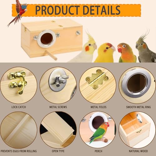 Image of kathson Parakeet Nesting Box,Wood Bird Nest House for Cage,Parrots Breeding Mating Boxes,Budgie Nesting Box for Conure,Lovebirds,Canary,Cockatiel,Finch,Small and Medium-Sized Birds (L)