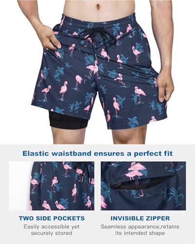 Image of SURF CUZ Mens Swim Trunks with Compression Liner Swim Shorts 7 inch Swimming Trunks Stretch 7 Inch Swim Suits Quick Dry