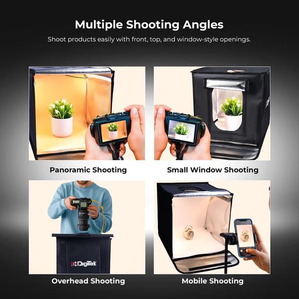 Image of Digitek (DPLB 4040) Professional 40cm Photography LED Light Box, 30W Dual Bi-Color LED Panels, 2800K-6800K, 90 CRI, 0-100% Dimming, 6 Color PVC Backgrounds, Shadow-Free Shooting for Camera & Phone