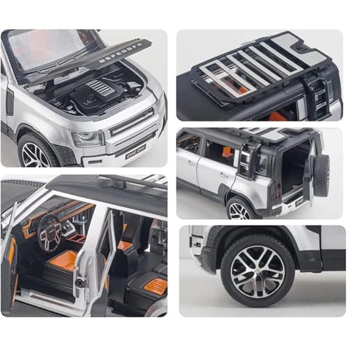 Image of WORSHIPER 1:24 Big Land Rover Defender Diecast Model Metal Pull-Back Car with Sound Light and Opening Doors: A Kids' Toy Vehicle Gift. (1:24 Defender - White)