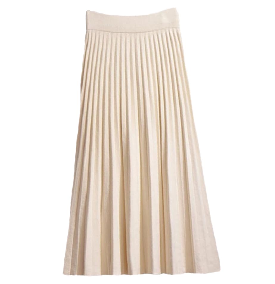 REHJJDFD Jupe plissée mi-longue en tricot pour femme - Automne et hiver - Bleu - Taille haute