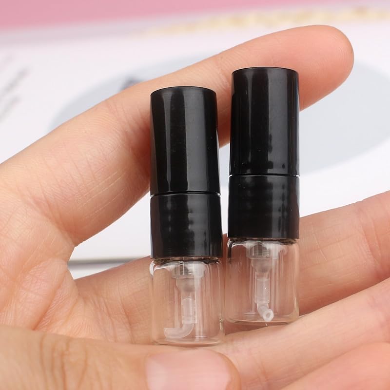 Atomizer Bottle 20pcs 1ML Portable Glass Perfume Spray Refillable Bottle Direct Pumping Sample Dispenser Fine Spray Press Empty Bottles Refillable (Color : Black, Size : GLASS_20PCS)2