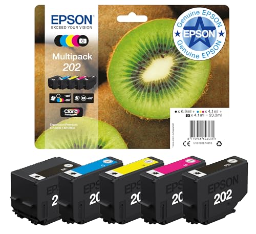 Epson 202 Kiwi Genuine Multipack 5-colours Ink Cartridges Claria Premium Ink Black/Yellow/Magenta/Cyan Standard Capacity