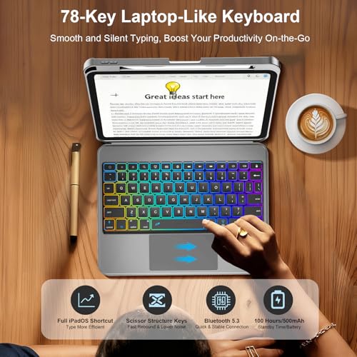 Image of Keyboard Case for iPad Pro 11 (M5 M4 2025 2024), Magnetic Detachable Keyboard with 120 Metal Stand, Larger Trackpad, 7 Color Backlit Spring Keys, Stylus Holder, Slim&Lightweight (Dark Gray)