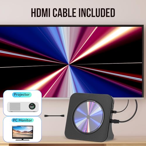 Gueray DVD Player für TV All Region Free Desktop DVD/CD Player für Zuhause mit Bluetooth Lautsprechern Display Wecker FM Radio mit CD Player USB Card Playback Inklusive Fernbedienung HDMI Kabel – Bild 7