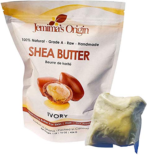 Jemima's Origin Raw Unrefined Shea Butter – 100% Natural - Grade A - Use as it is or in DIY recipes - For Body Butters, Lotions, Soap, Lip Balms, Nails (Ivory - 1 Lbs)