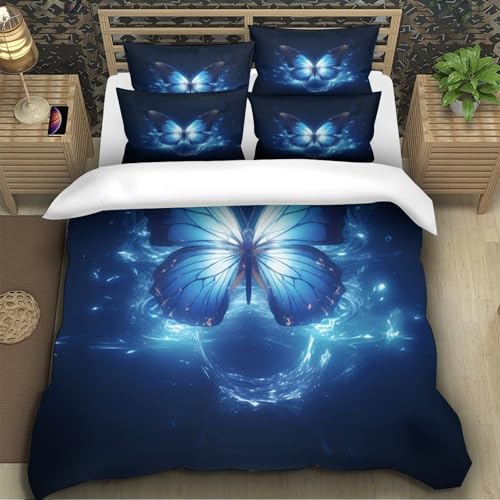 Housse de couette papillon bleu fermeture éclair anti-allergie parure douce - 5