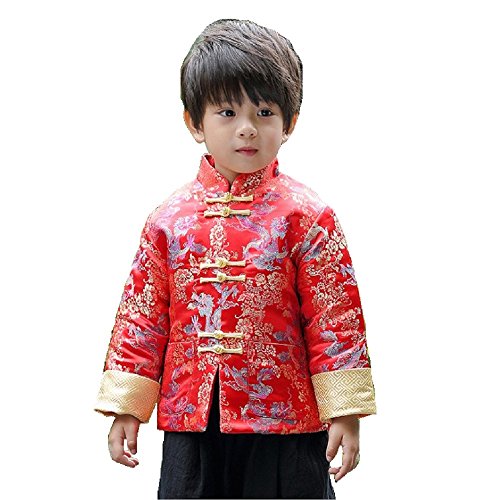 Hooyi Winter Boy Quilted Jacket Children Dragon and Phoenix Cheongsam Top Clothes Traditional Coat
