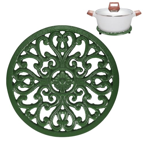 OLegei Dessous de Plat Rond décoratif en Fonte protéger Les Plats Chauds Support pour Casserole avec Motif Vintage (diamètre 17cm) Vert