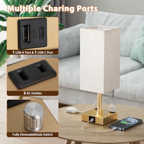 Gold Bedside Table Lamps Set of 2 - Dimmable, USB C+A, 2 AC Outlets by aooshine - Used condition - Image 3