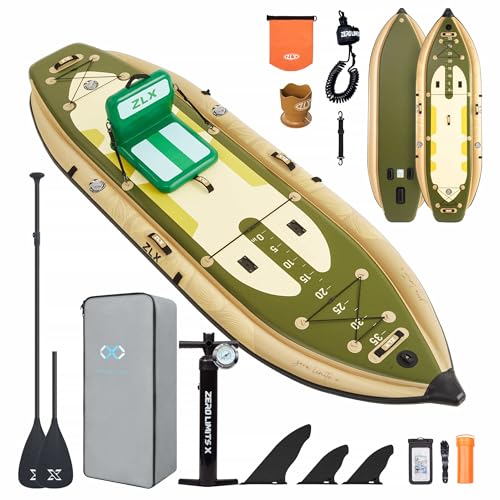 ZLX 11'6''x42'' Extra Wide Inflatable Fishing Paddle Board for Adults- Stable Non-Slip Deck Pad, Dual Reinforced Sides & Quiet Glide, 400lb Capacity SUP, Rod Holder, Camera Mount