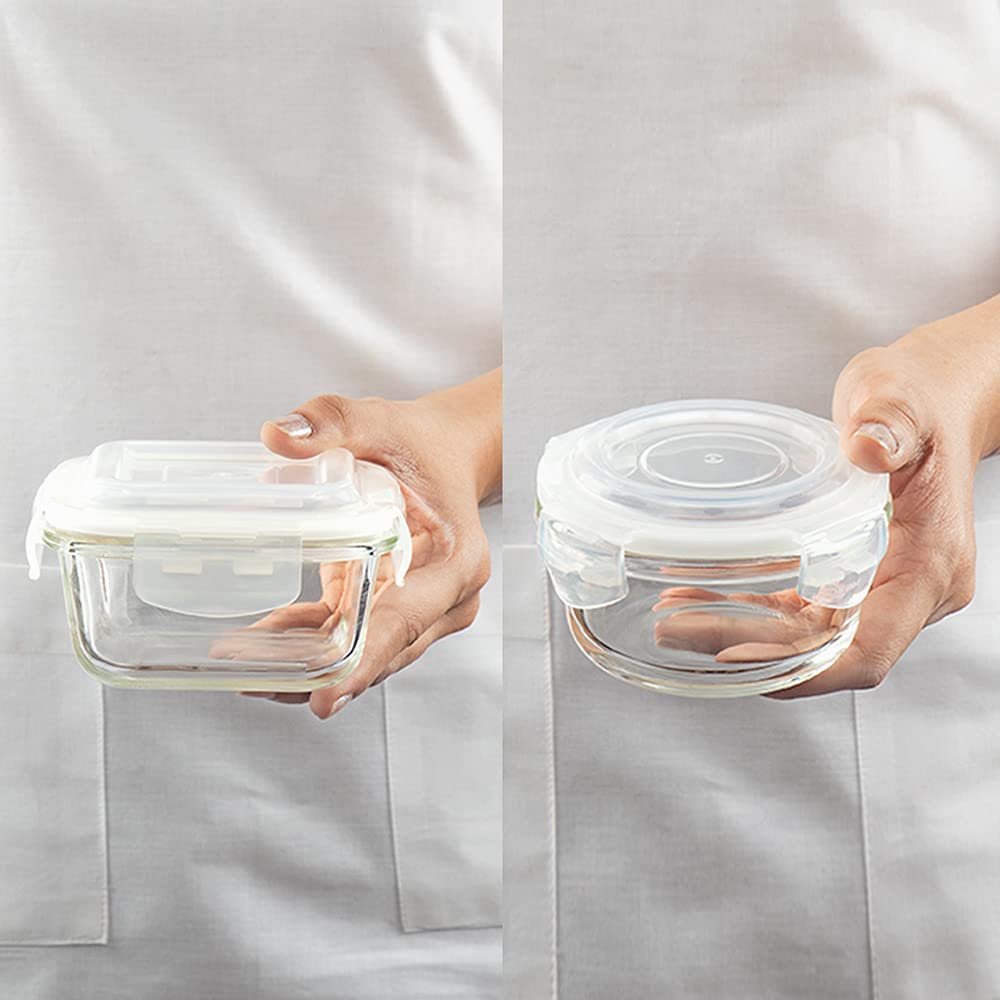 Borosil Elite Daisy Lunchbox with Bag | 4pc (320ml x 2 Square + 240ml x 2 Round) Container Set | Made in India Borosilicate Glass | Microwave & Dishwasher Safe Tiffin for Office, School - Image 5 thumbnail