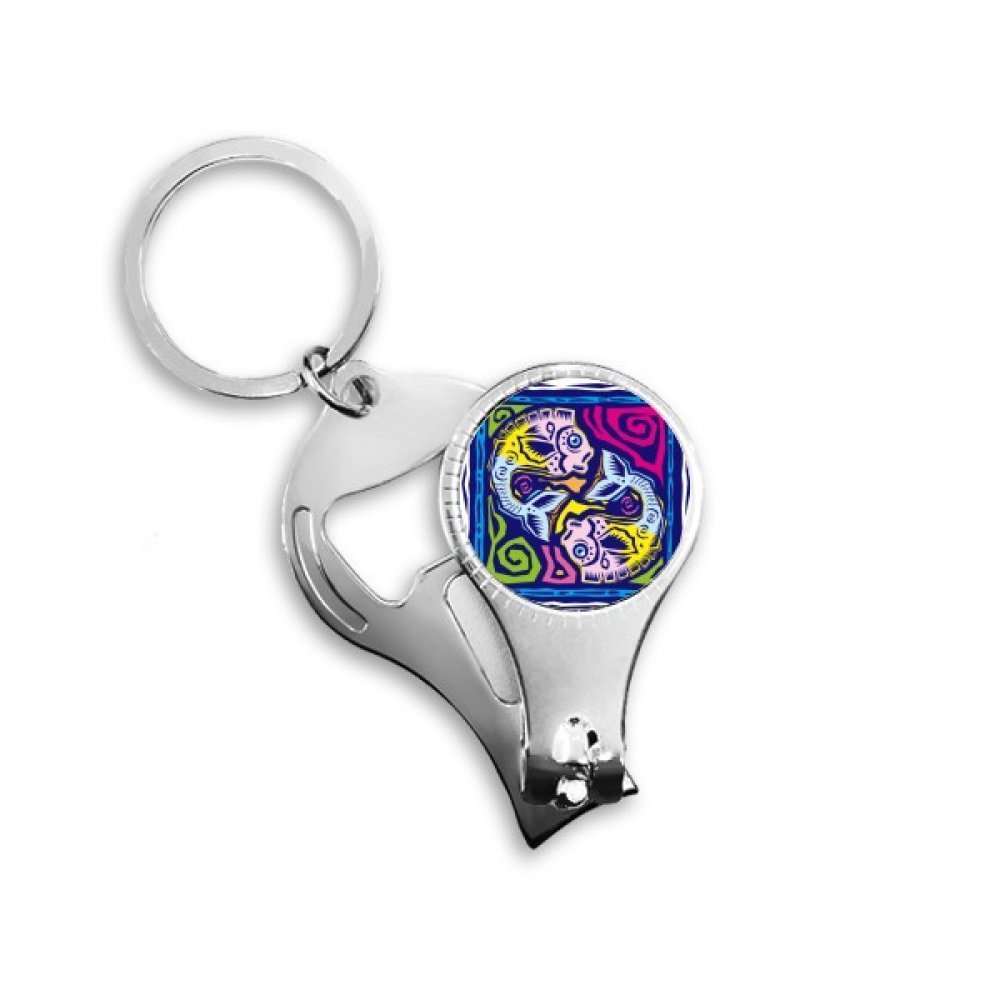 Porte-clés Poisson constellation fait main en métal gravé et coupe-ongles décapsuleur