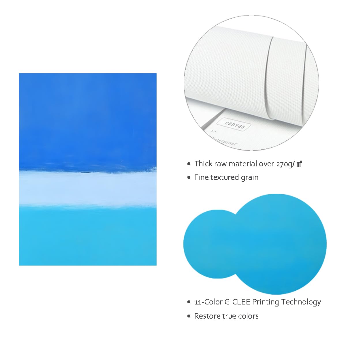 Via Vela Ciel bleu vif Toile océanique Art mural Peinture murale abstraite moderne Tonalité Horizon côtière Affiche pour salon Chambre décoration intérieure 80x80cm